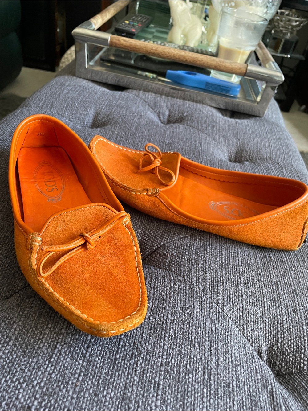 Tod's Orange Suede Slip-On Driving Loafers